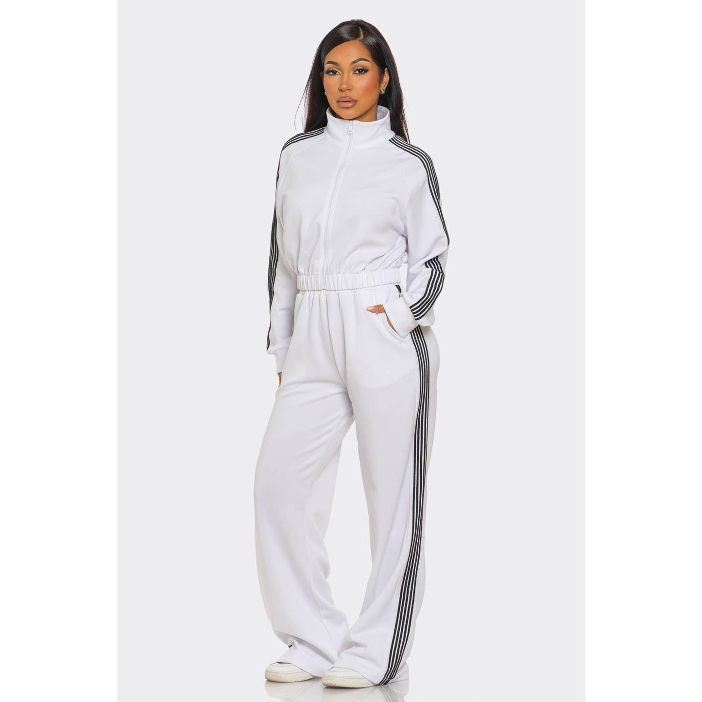 Side Striped Jacket and Track Pants Set: MOCHA / S-M-L(2-2-2)