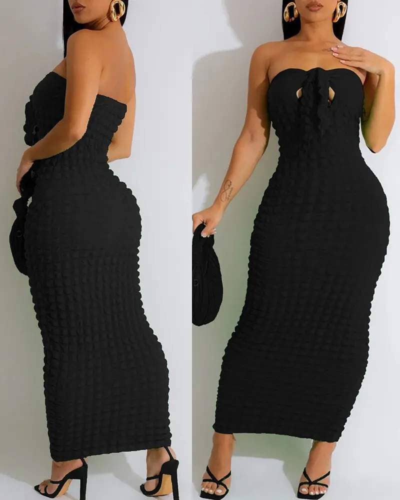 Bandeau tied detail bubble textured maxi dress: HOT PINK / 1-1-1-1 / S-M-L-XL