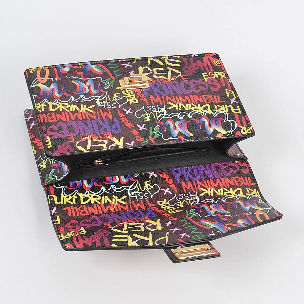 Graffiti Top Handle Clutch: Multicolor