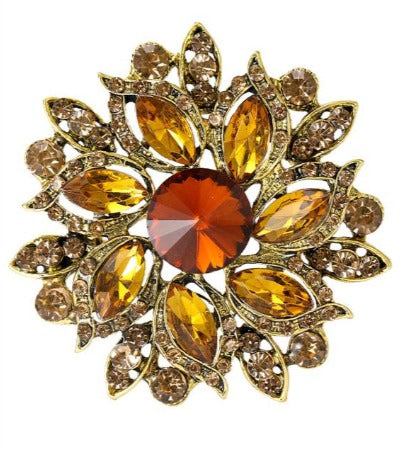 Encrusted Gold Round Brooch