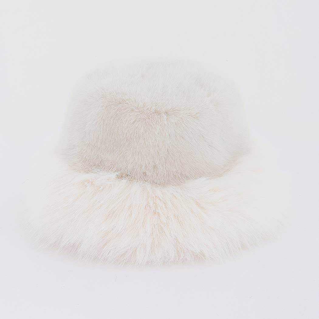Wide Brim Faux Fur Bucket Hat: BK