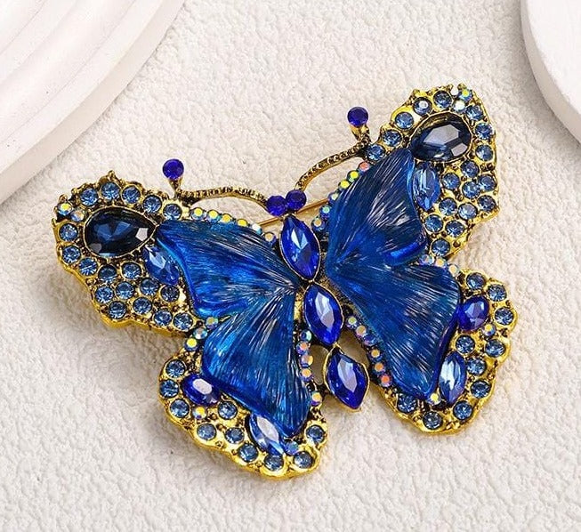 Blue Gold Butterfly Brooch