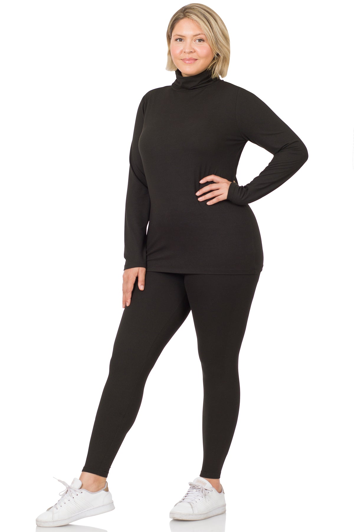 Plus Comfy Mock Neck Leggings Set