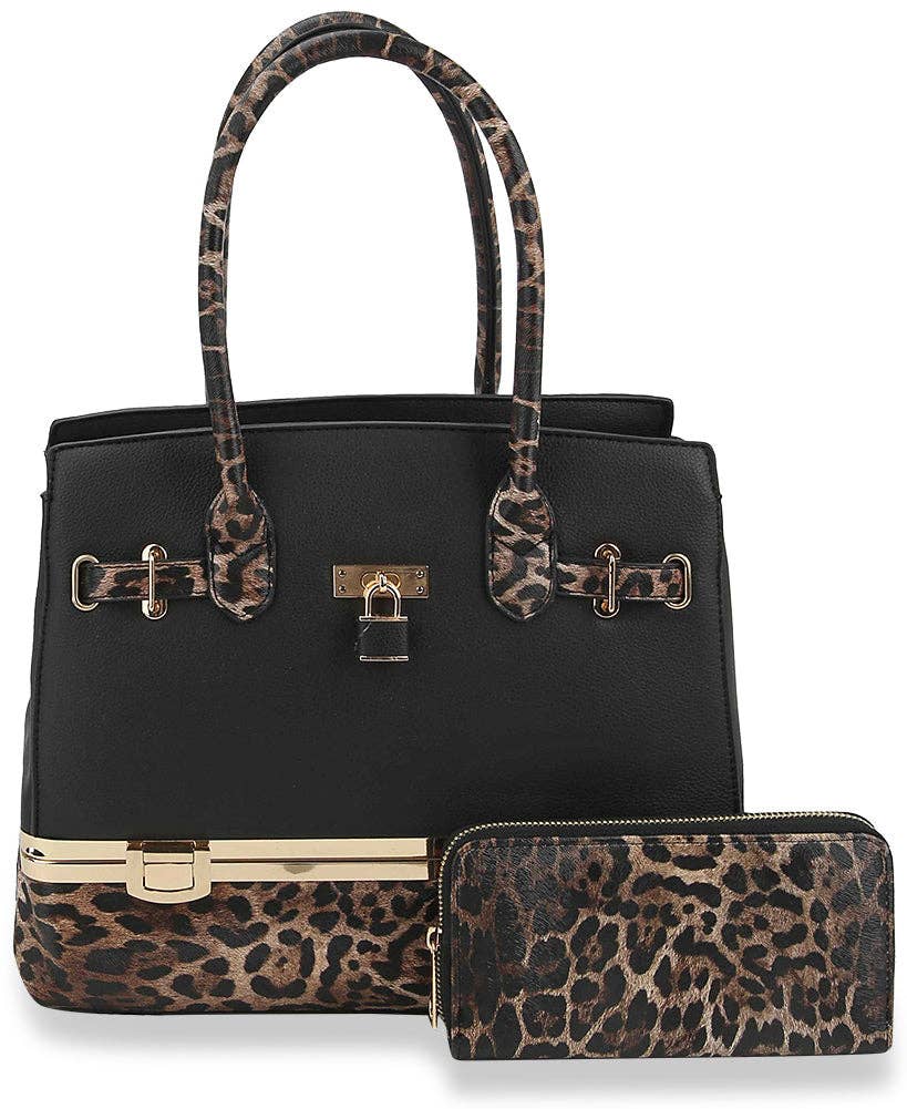 Metal Frame Tote Handbag Set: LH049-1W-1-BR