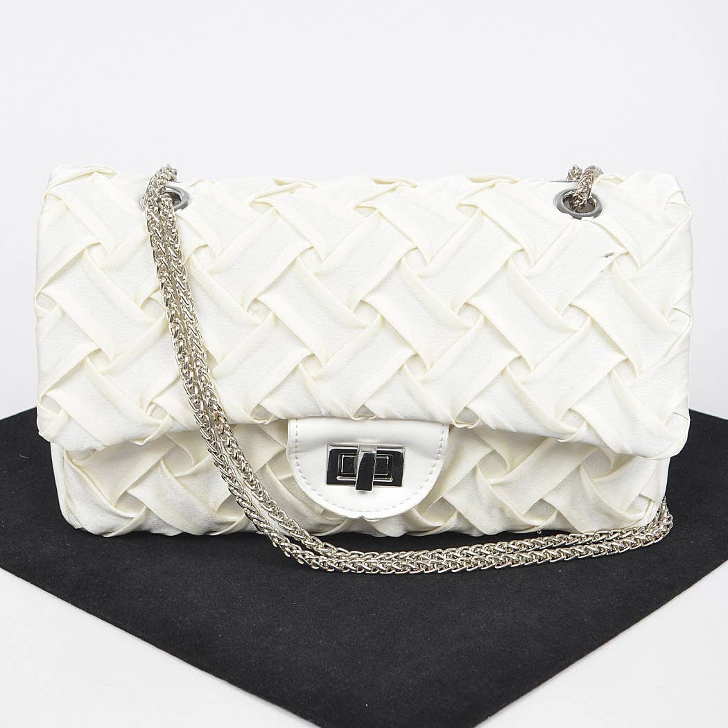Pleated Satin Flap Shoulder Bag: Green