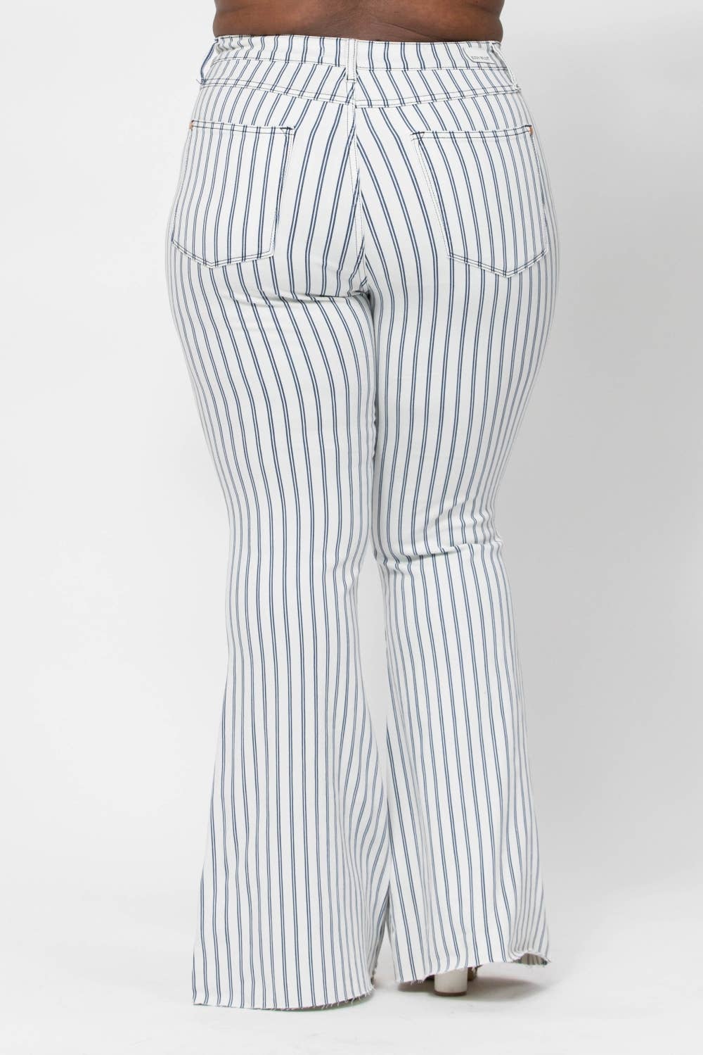 HI-WAIST SUPER FLARE WHITE PIN STRIPE - PLUS: WHT / 18W
