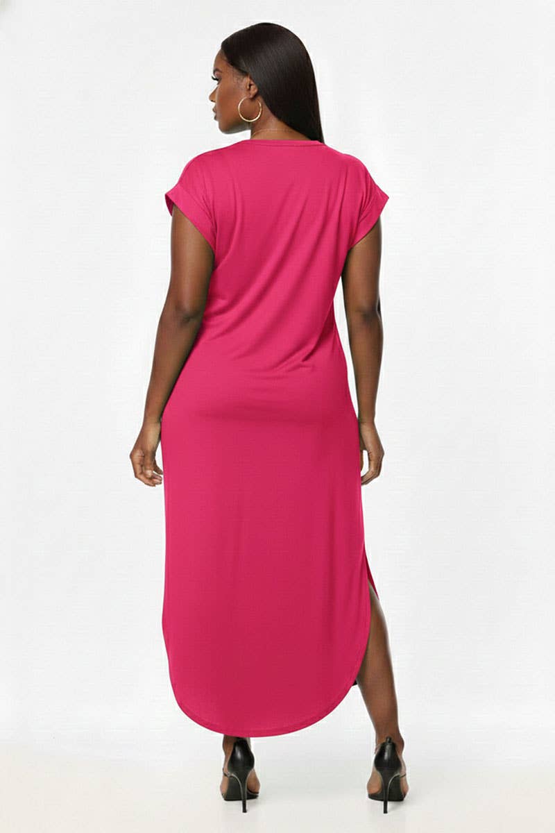 Plus Size Hidden Pocket Batwing Sleeve V Neck Long Dress: MANGO / 2X