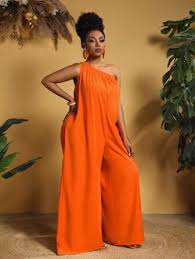 One Shoulder Orange Jumpsuit