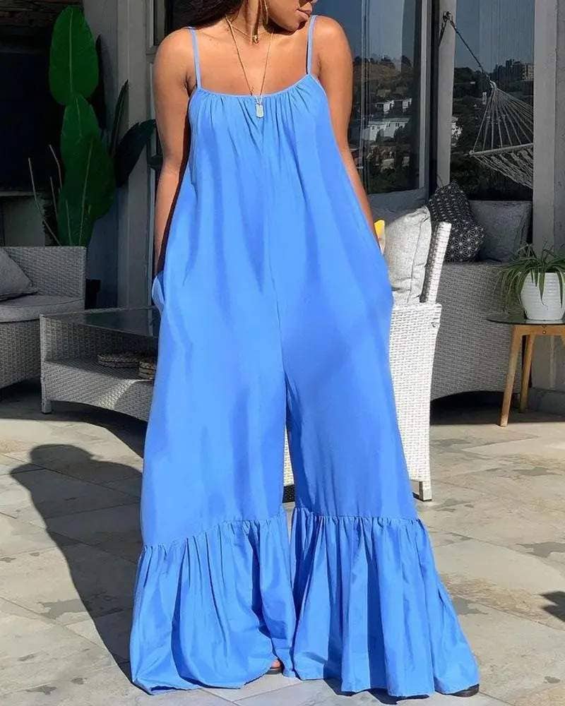 Sleeveless ruched pocket design bootcut jumpsuit: GREEN / 1-1-1-1 / S-M-L-XL