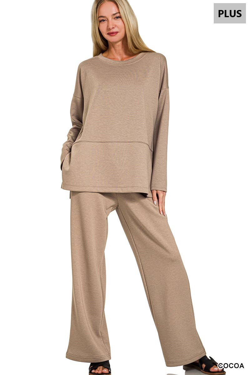 Plus Scuba Side Slit Top & Pants 2PC Set: +LT ROSE-203720 / 3X