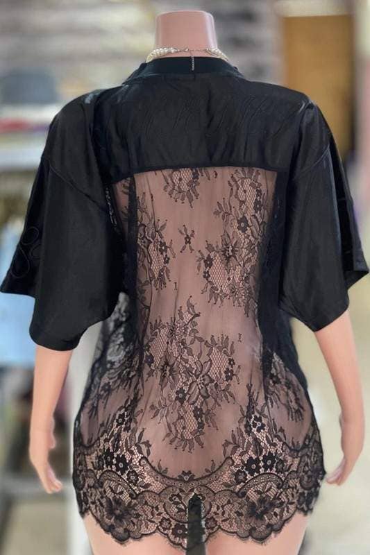 Rhinestone lace patchwork jersey: BLACK / 1-2-2-1 / S-M-L-XL