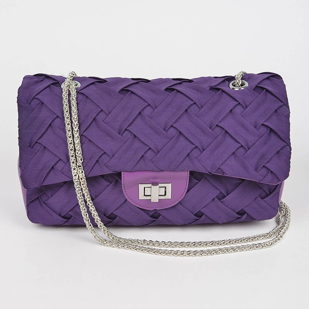 Pleated Satin Flap Shoulder Bag: Orange