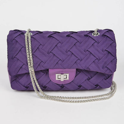 Pleated Satin Flap Shoulder Bag: Orange