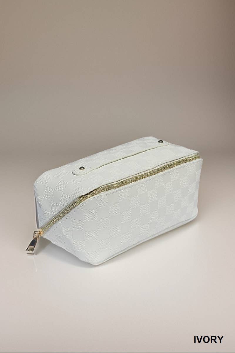 ,,,,_...._ VEGAN LEATHER MAKEUP BAG SOLID BAG: BROWN-172928 / OS