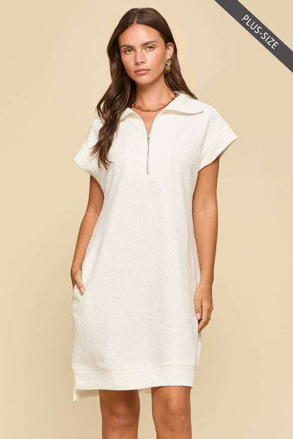 PLUS SIZE Half-Zip Jacquard Dress w/ Pockets: EMERALD POP / XL