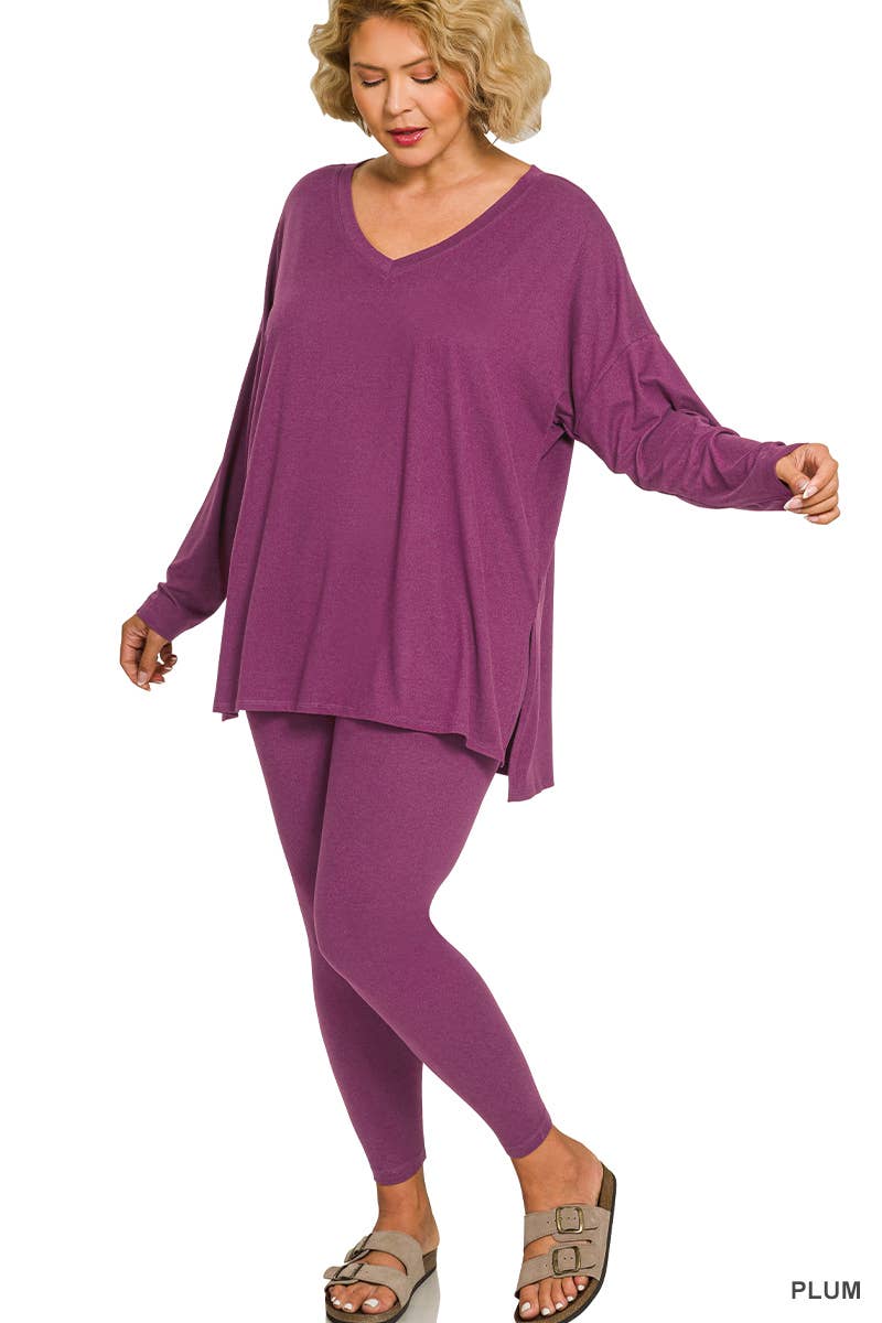 Plus Microfiber Loungewear Set - Zenana: +CABERNET-169467 / 2X
