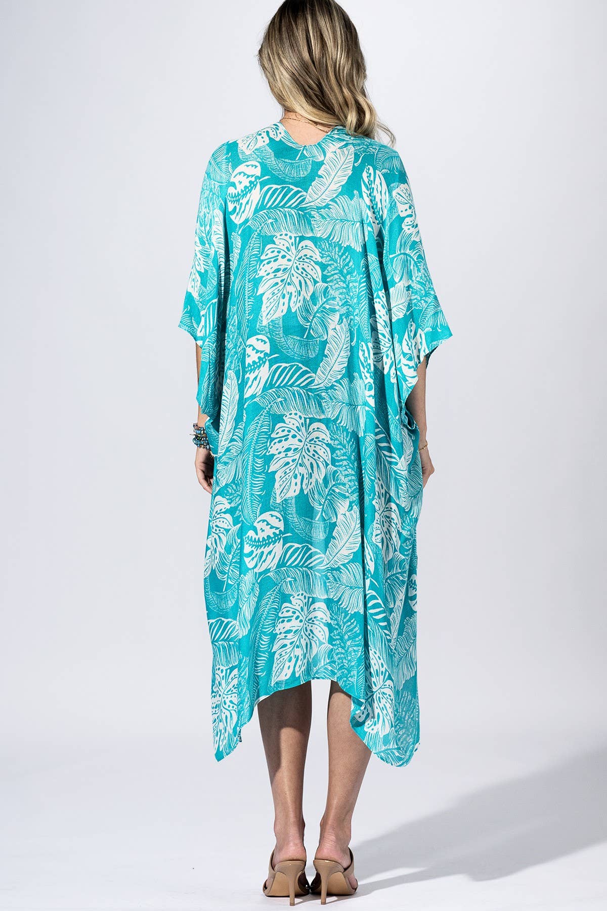 Aqua Palm-Leaf Kimono: AQUAMARINE / 2 / One Size
