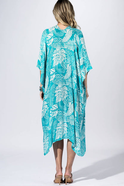 Aqua Palm-Leaf Kimono: AQUAMARINE / 2 / One Size