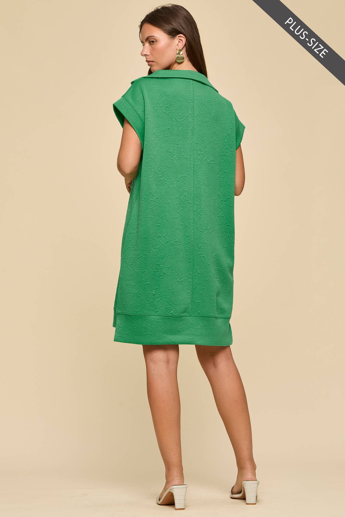 PLUS SIZE Half-Zip Jacquard Dress w/ Pockets: EMERALD POP / XL