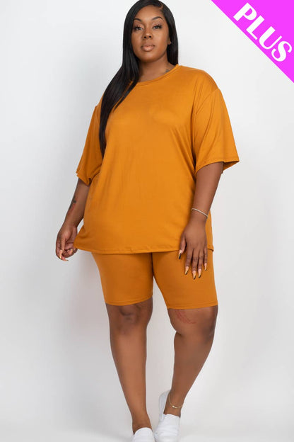 Plus Size Loose Fit Top & Bike Shorts Set: Red Alert / 3X