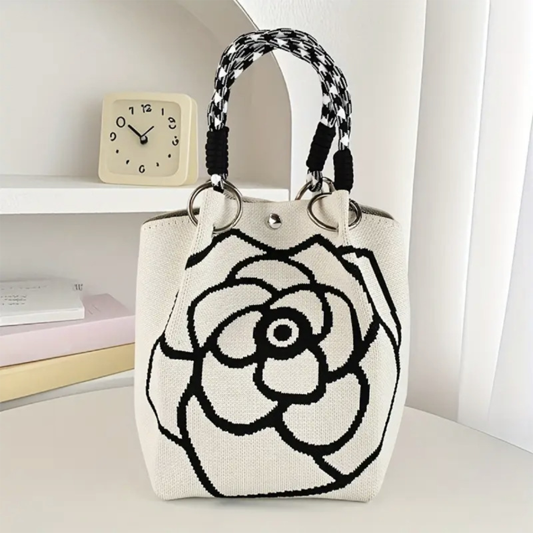 Camellia Large-Capacity Knitted Casual Tote Bag ZK3917: Beige / One Size