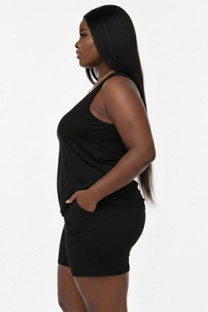 Plus Comfy Tank Top & Shorts Set: Tomato Cream / 3X