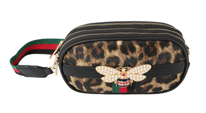 Rhinestone Bee Leopard Print Crossbody Bag: LQ215-BR