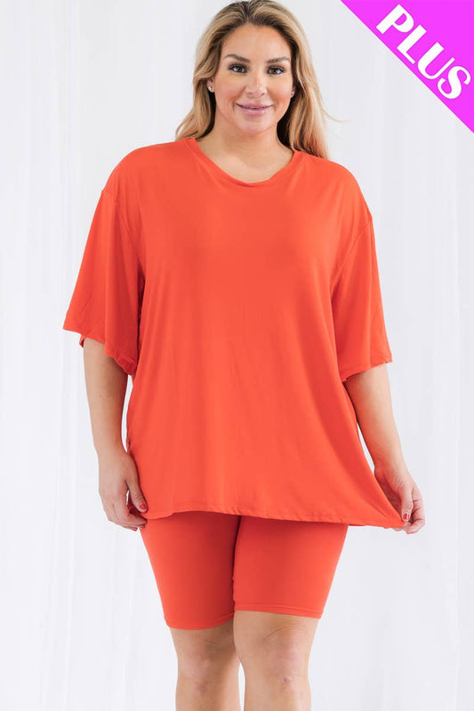 Plus Size Loose Fit Top & Bike Shorts Set: Red Alert / 1X