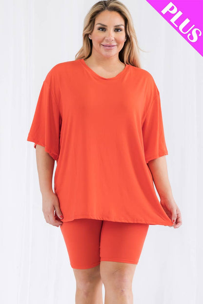 Plus Size Loose Fit Top & Bike Shorts Set: MANGO / 2X