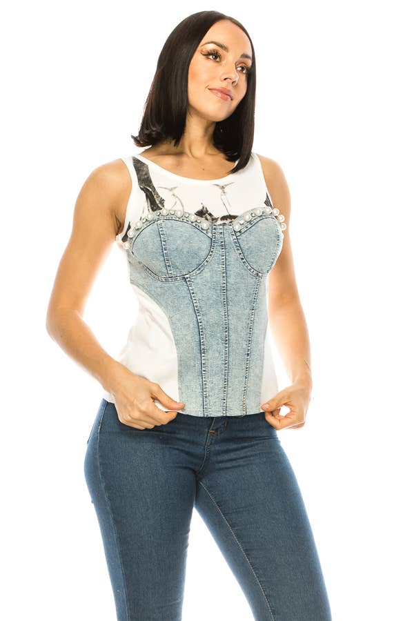 (ST2870) Corset Sleeveless Top (2 colors): Pink / M