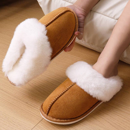 Fuzzy Slippers Stripe Design Soft TPR Sole Casual Home Footwear: Brown / 38-39