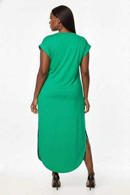 Plus Size Hidden Pocket Batwing Sleeve V Neck Long Dress: MANGO / 2X