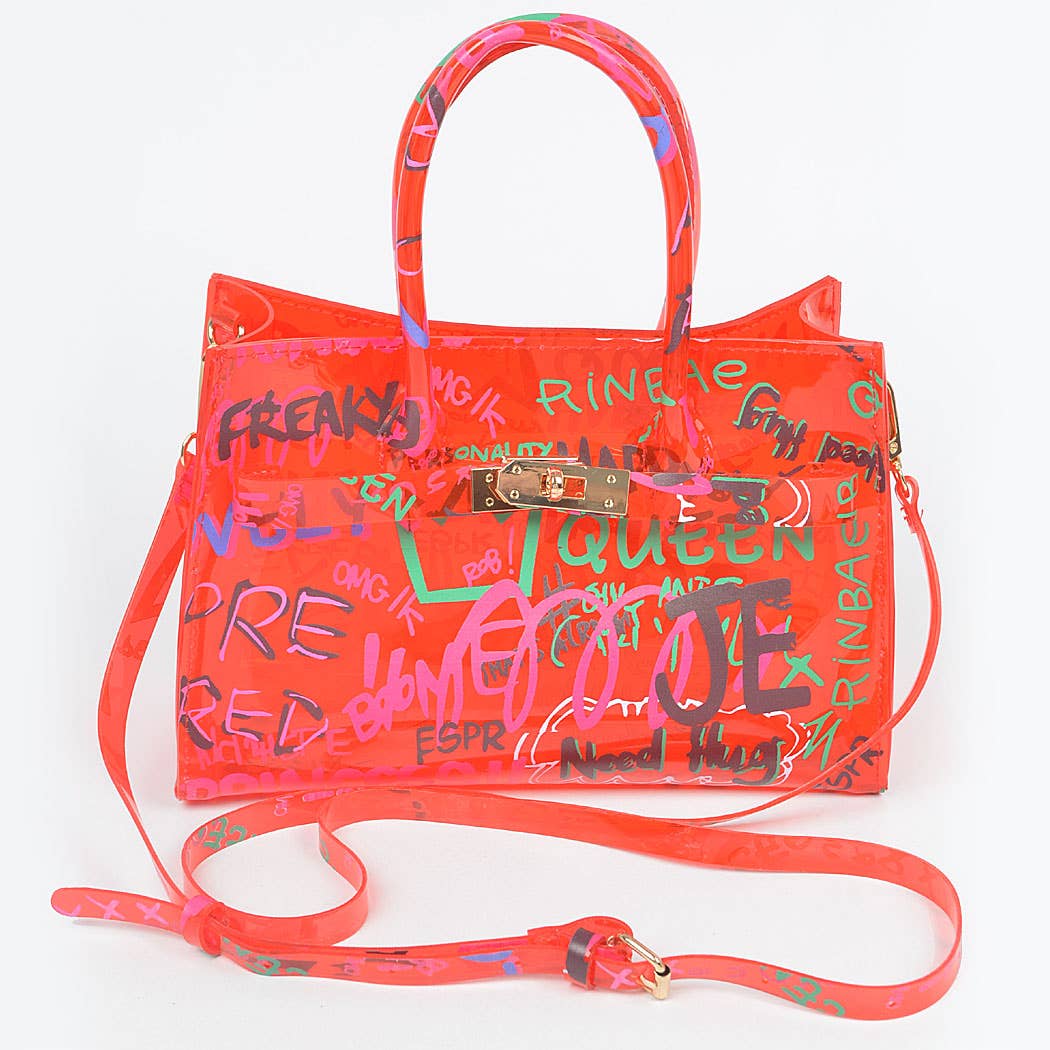 Graffiti Pvc Satchel Bag: Neon Pink