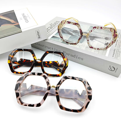 WOMEN GEOMETRIC FRAME EYEGLASSES_CWASG0135: RED / (OS) 1