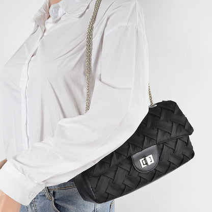 Pleated Satin Flap Shoulder Bag: Orange