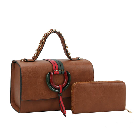 Top Handle handBag 2pcs set wallet: BROWN