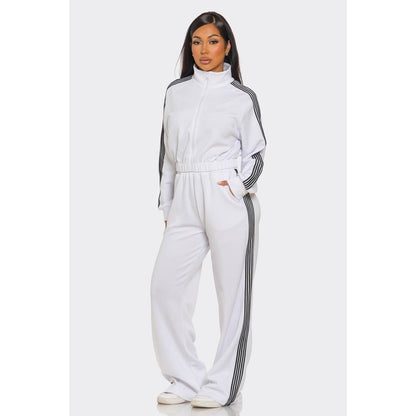 Side Striped Jacket and Track Pants Set: MOCHA / S-M-L(2-2-2)