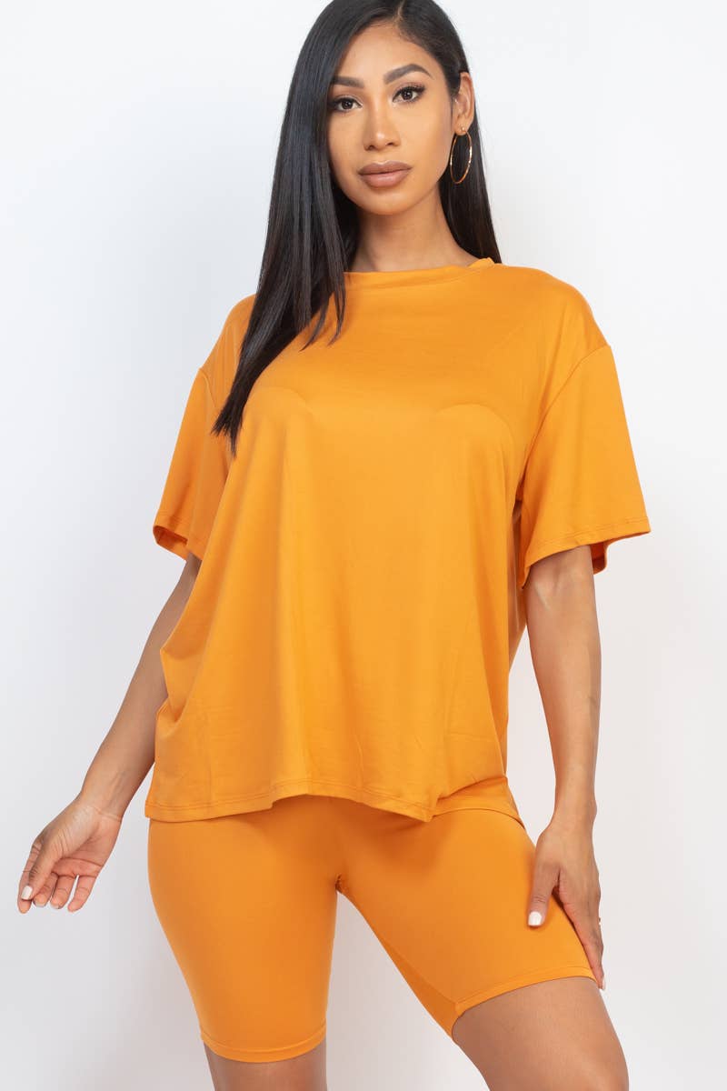 Loose Fit Top & Bike Shorts Set: Tomato Cream / S