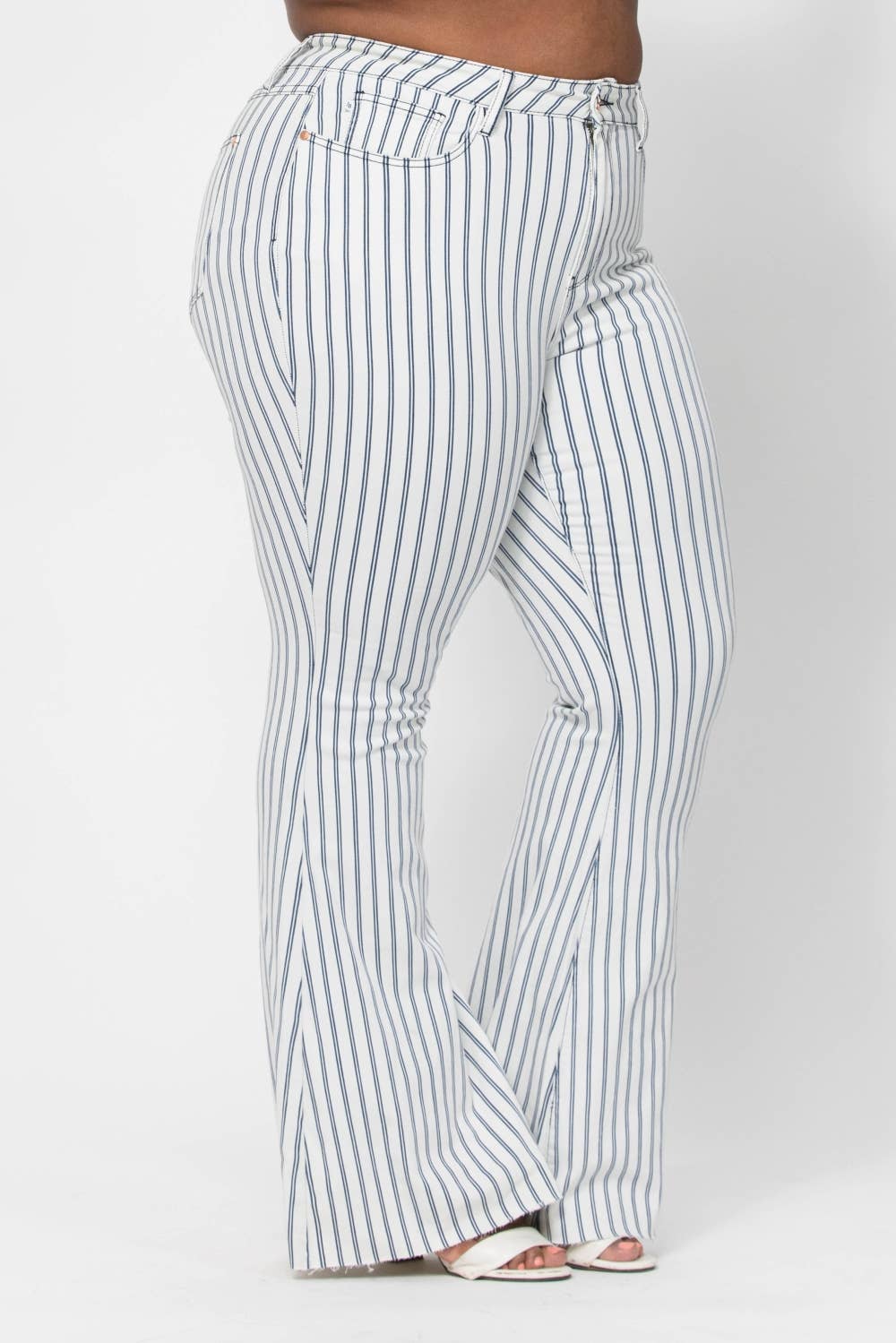 HI-WAIST SUPER FLARE WHITE PIN STRIPE - PLUS: WHT / 18W