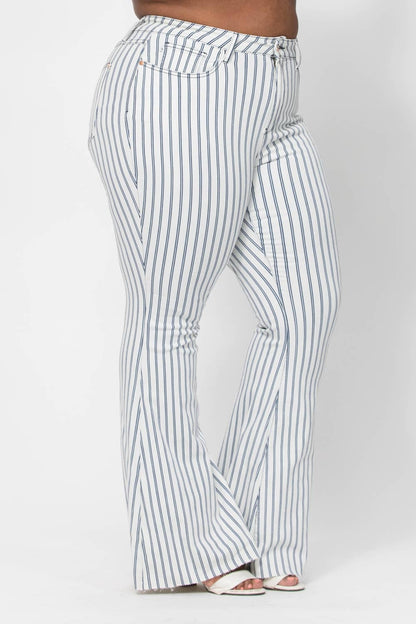 HI-WAIST SUPER FLARE WHITE PIN STRIPE - PLUS: WHT / 18W