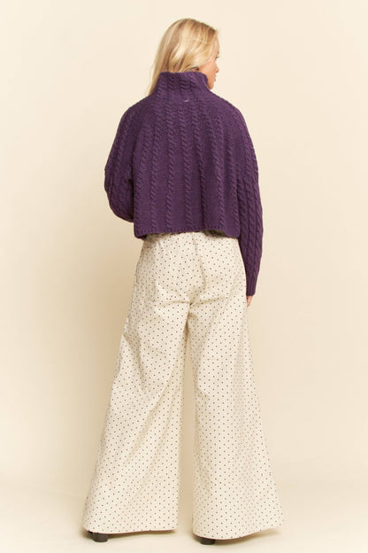 Plus - Washed Floral Print Wide-Leg Pants: NAVY DOT / 1XL