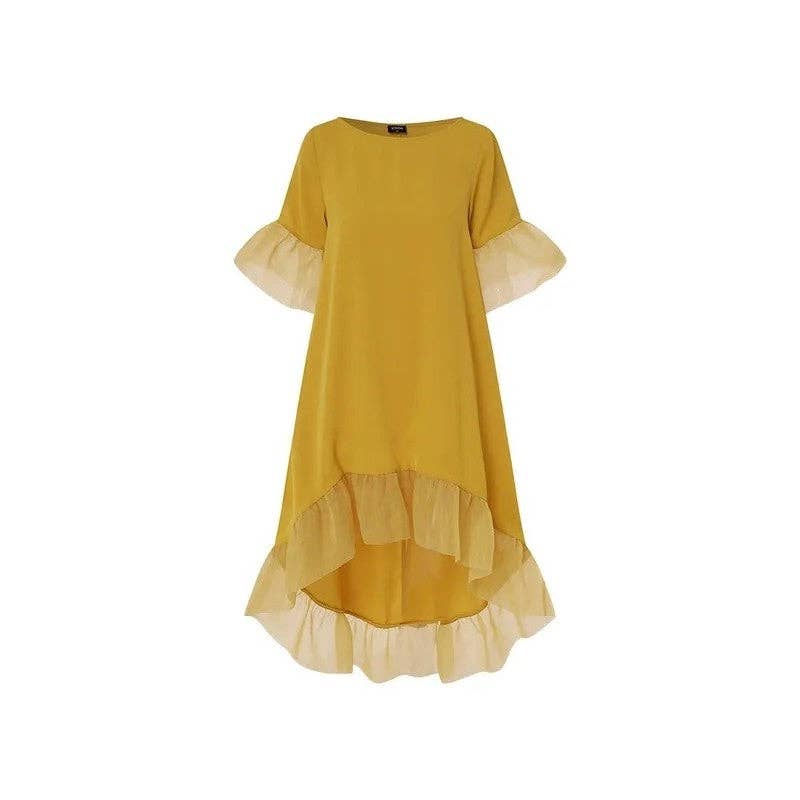 Irregular Hem Solid Color Patchwork Dress: BLUE / XL