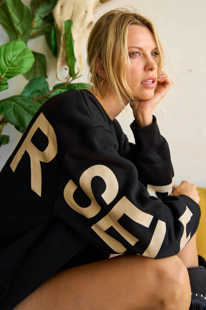 Be Yourself Love Yourself Printed Oversized Sweatshirt: OLIVE / S