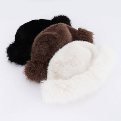 Wide Brim Faux Fur Bucket Hat: BK