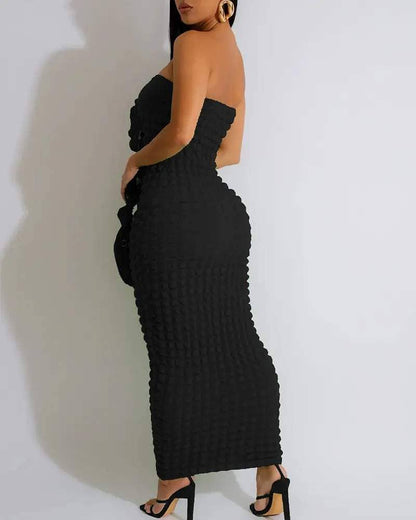Bandeau tied detail bubble textured maxi dress: HOT PINK / 1-1-1-1 / S-M-L-XL