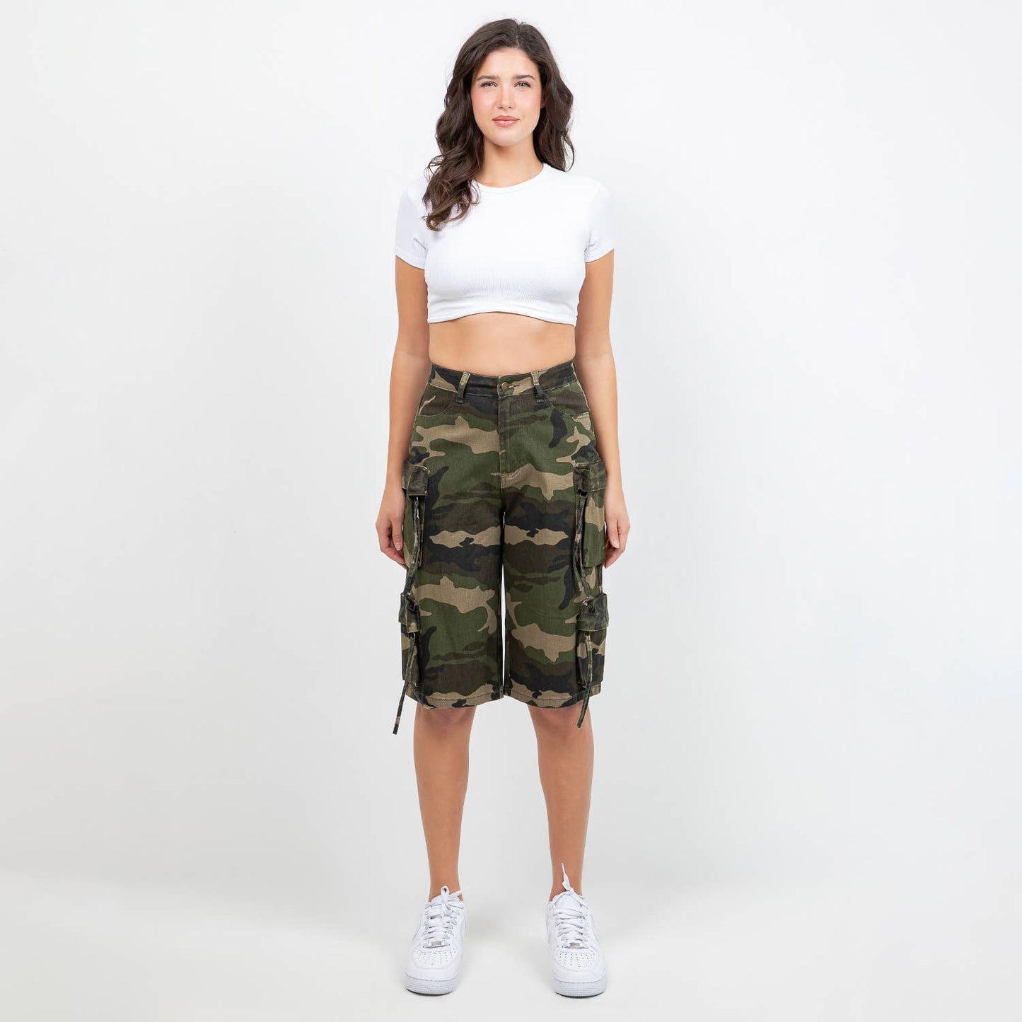 PLUS SIZE CAMOUFLAGE MULTI POCKETS CARGO JORTS-RSS30821CMP: CAMO / Plus Size / 2XL