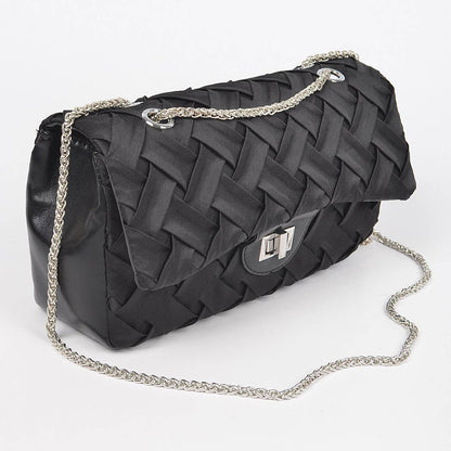Pleated Satin Flap Shoulder Bag: Green