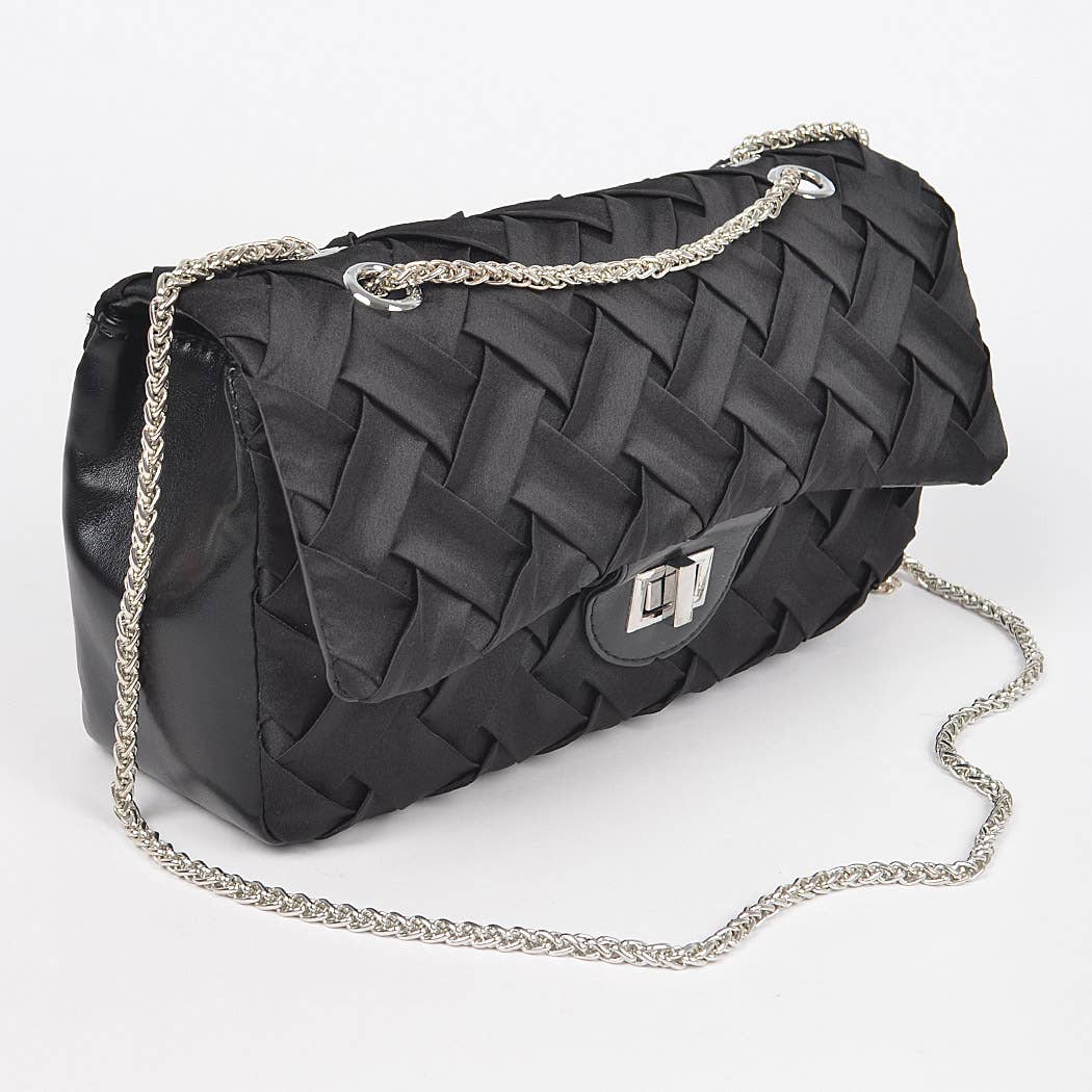 Pleated Satin Flap Shoulder Bag: Orange
