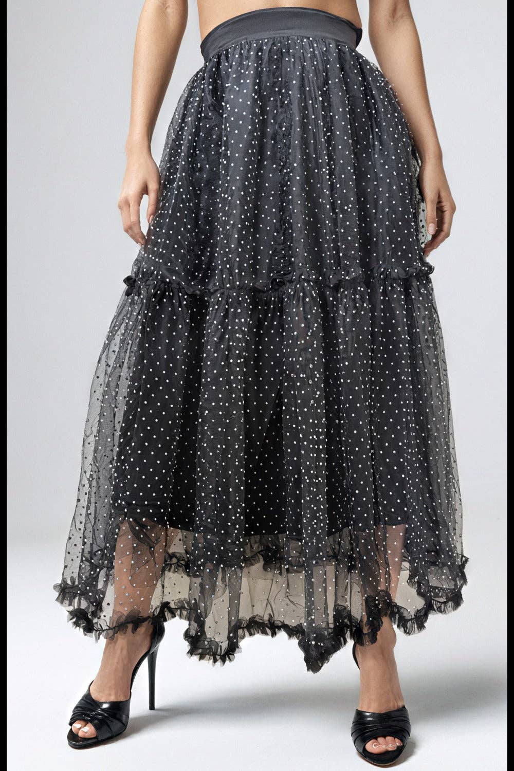 NY0011 TULLE RUFFLE SKIRT: BLACK / L