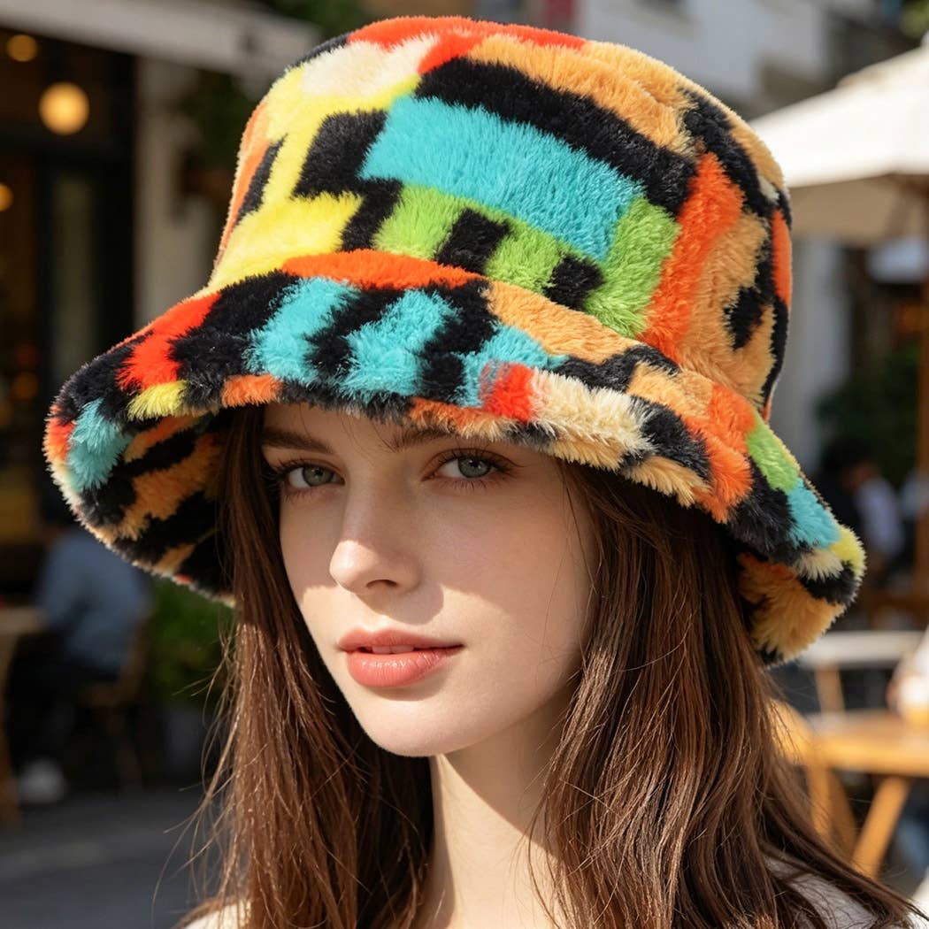 Multi Color Fur Bucket Hat: Multicolor